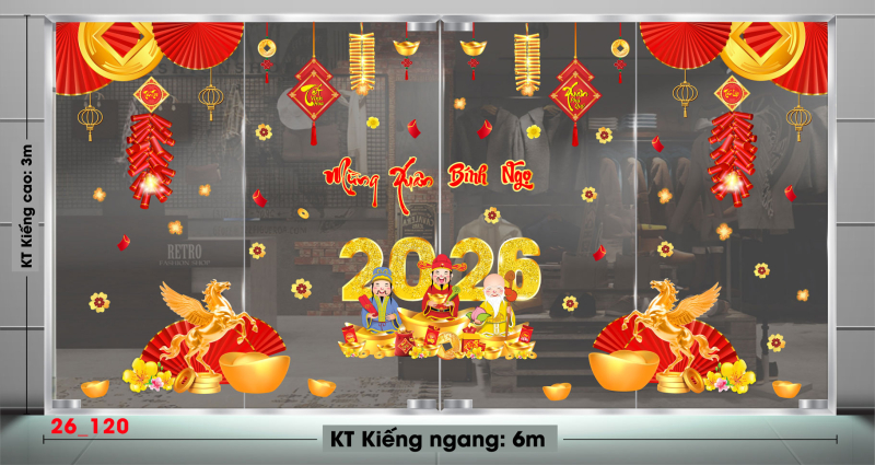 Decal dán tường Decal dán Tết 2026 - Tết xuân Combo 120