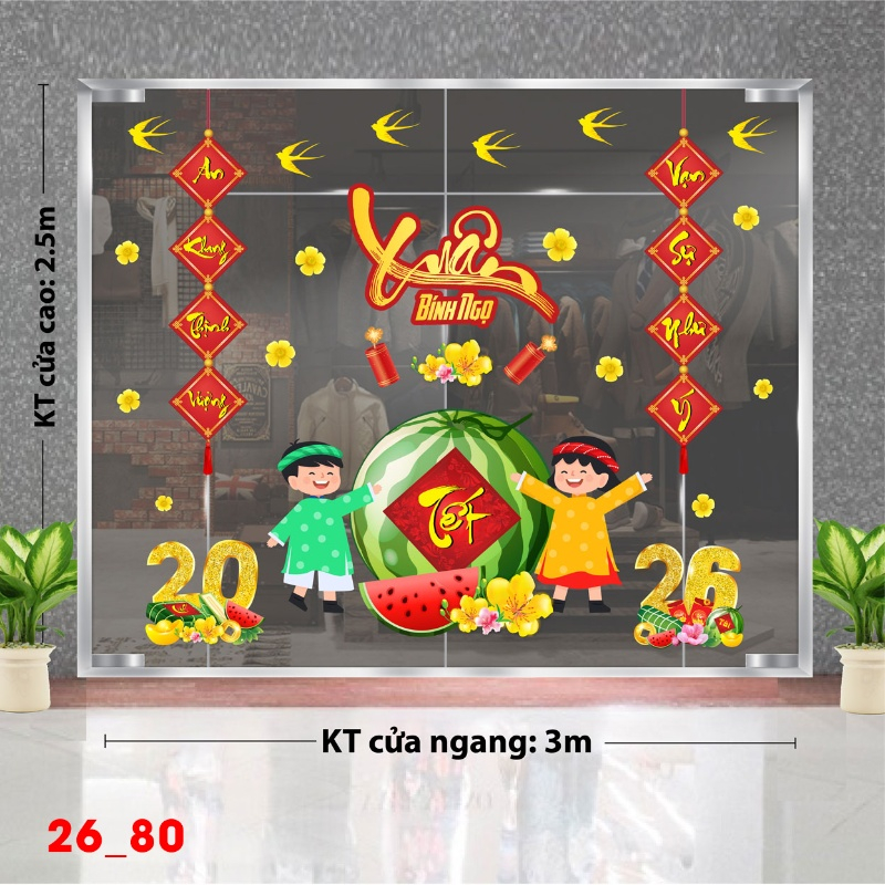 Decal dán tường Decal dán Tết 2026 - Tết xuân Combo 80