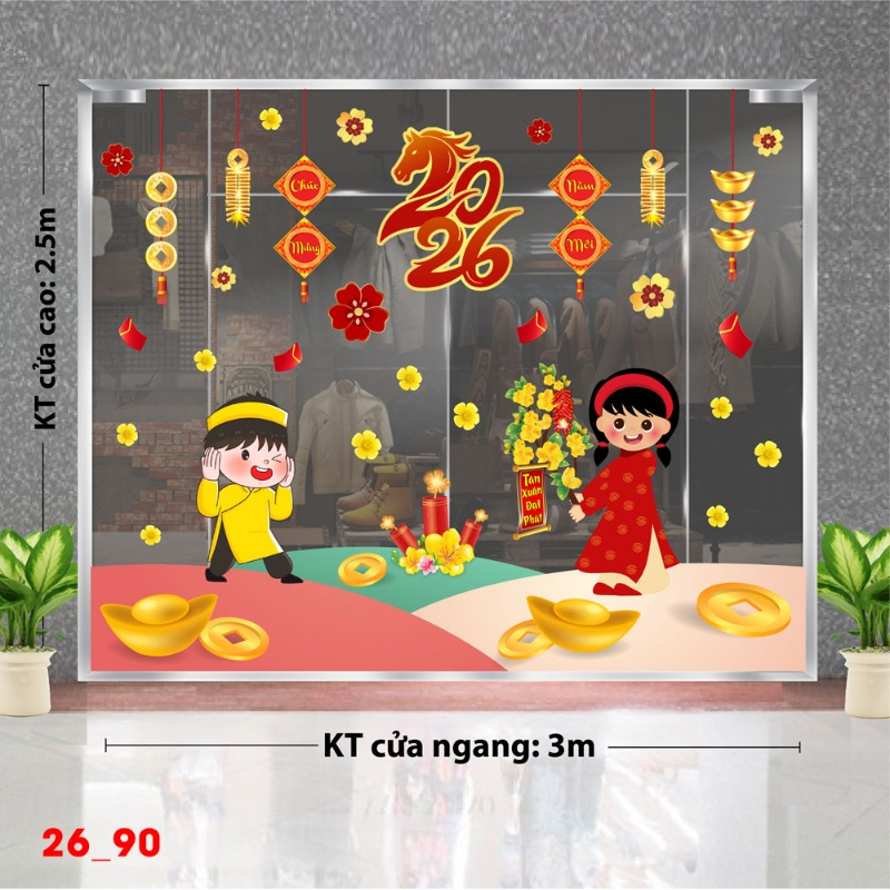 Decal dán tường Decal dán Tết 2026 - Tết xuân Combo 90