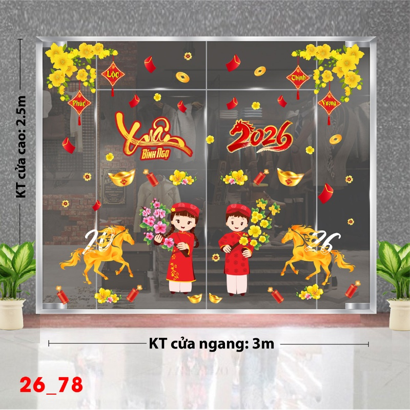 Decal dán tường Decal dán Tết 2026 -Tết xuân Combo 78