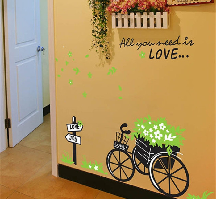Decal dán tường Decal dán tường xe đạp xanh dán trang trí quán cafe, phòng khách đẹp TPHCM