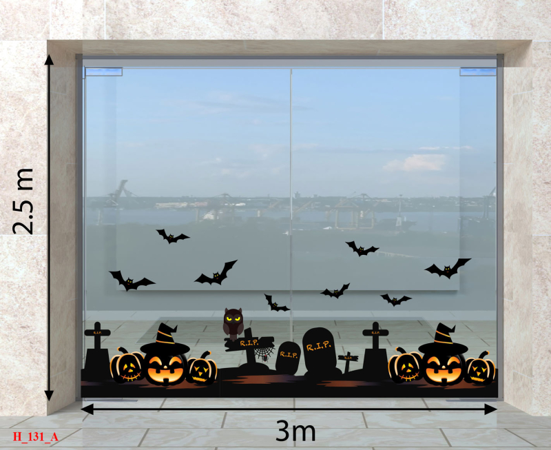 Decal dán tường Decal Halloween -Bia mộ và quả bí đen 3m 