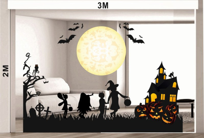Decal dán tường Decal halloween mặt trăng và dơi 3