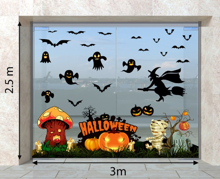 Decal dán tường Decal Halloween - Bóng ma đen và xác ướp ,bí ngô