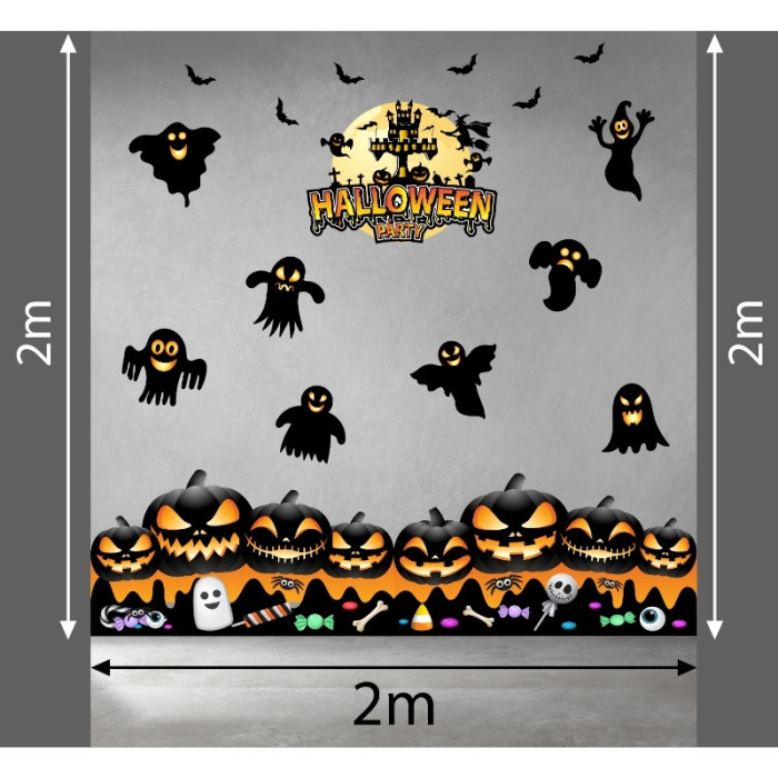 Decal dán tường Decal halloween bóng ma đen và ma bí ngô 1