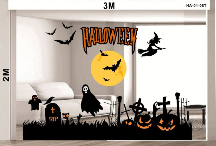 Decal dán tường Decal halloween mặt trăng và phù thủy 1