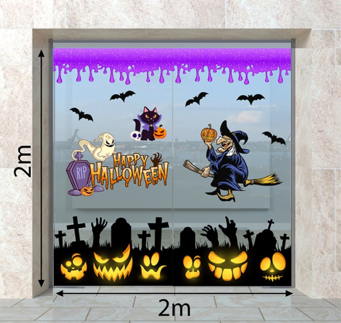 Decal dán tường Decal Halloween mụ phù thủy và  bầy ma