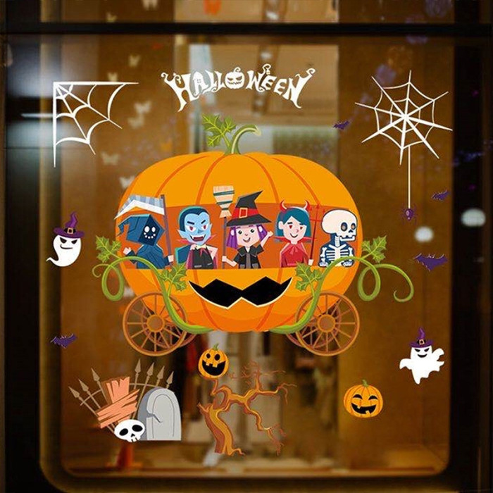 Decal dán tường Decal halloween Xe bí ngô