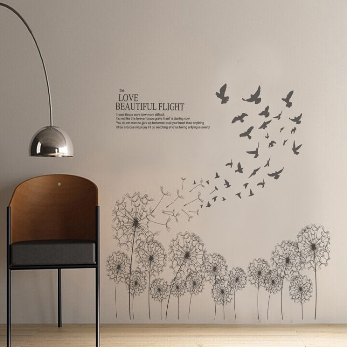 Decal dán tường Decal hoa và chim bay