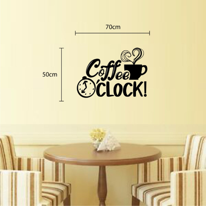 Decal dán tường Decal ly cà phê và đồng hồ màu đen