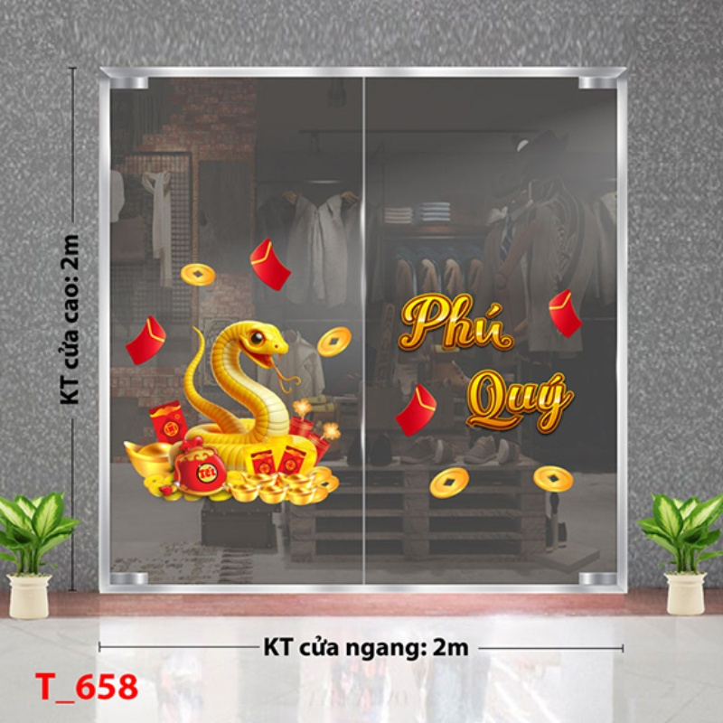 Decal dán tường Decal tết 2025 - Rắn tài lộc 658