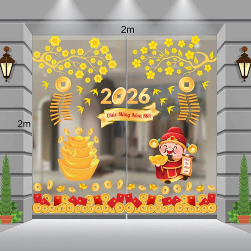 Decal dán tường Decal tết 2026 - Thần tài mùa xuân Bính Ngọ 2026