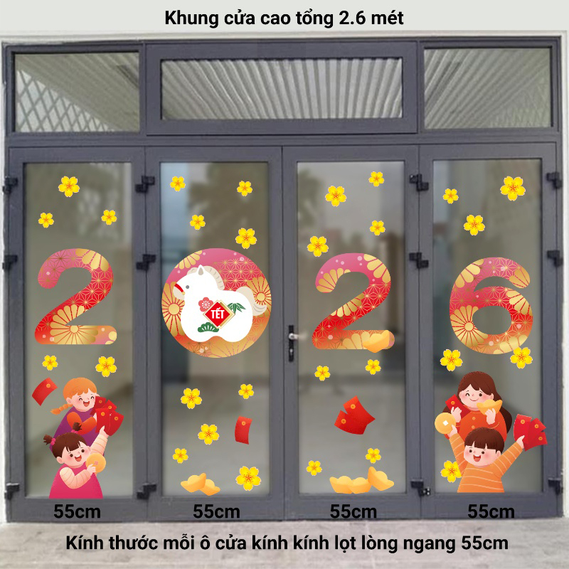 Decal dán tường Decal tết 2026 bé cầm lì xì đón tết dán cửa ra vào