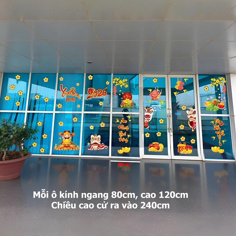 Decal dán tường Decal tết dán cửa kính, sảnh ra vào công ty bính ngọ 2026