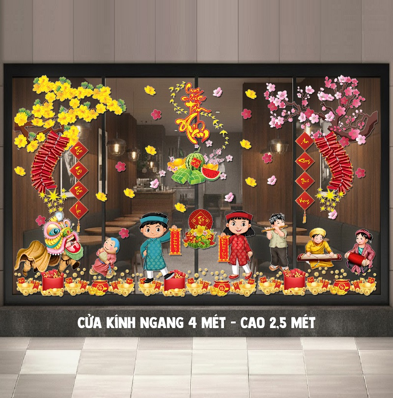 Decal dán tường Decal tết hoa mai đào đón xuân mới