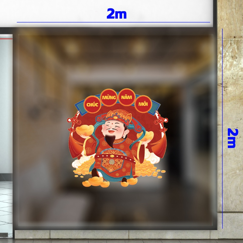 Decal dán tường Decal tết thần tài áo đỏ chúc mừng năm mới