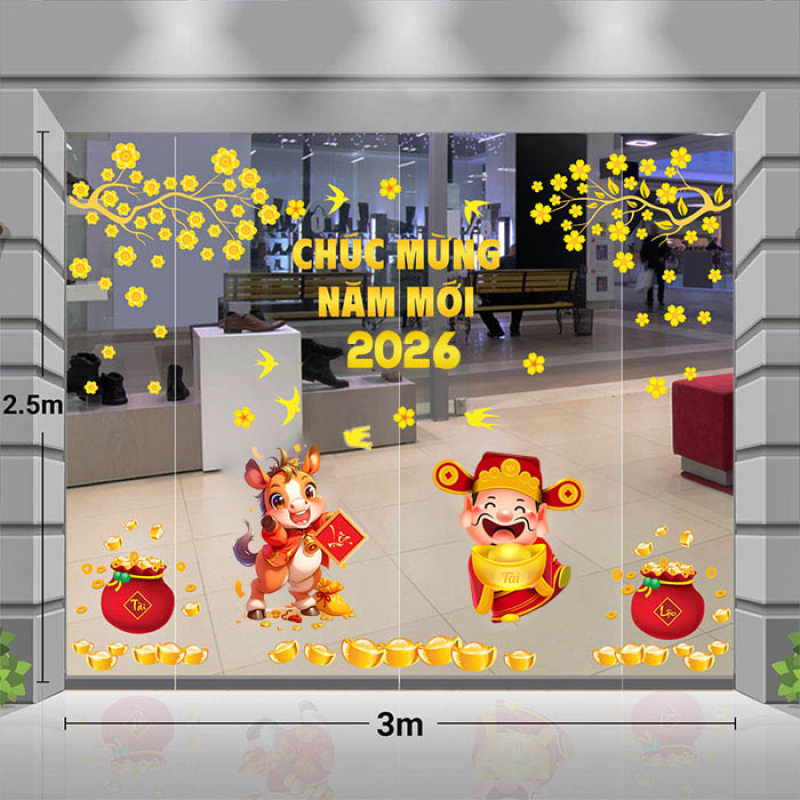 Decal dán tường Decal Tết Thần Tài Mừng Xuân Bính Ngọ 2026