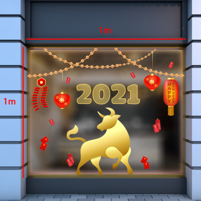 Decal dán tường Decal tết Trâu vàng Tân Sửu 2021