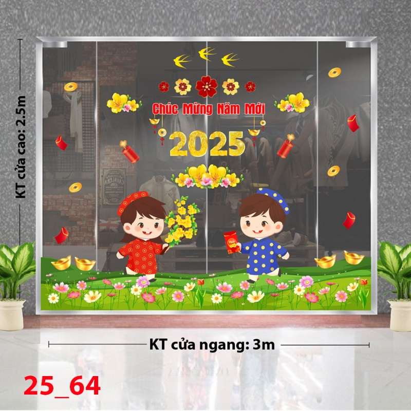 Decal dán tường Decal Tết xuân 2025 - Combo tết 64