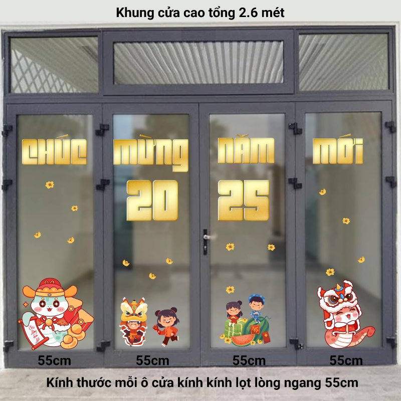 Decal Tết xuân 2025 - Decal cửa 4 cánh 1