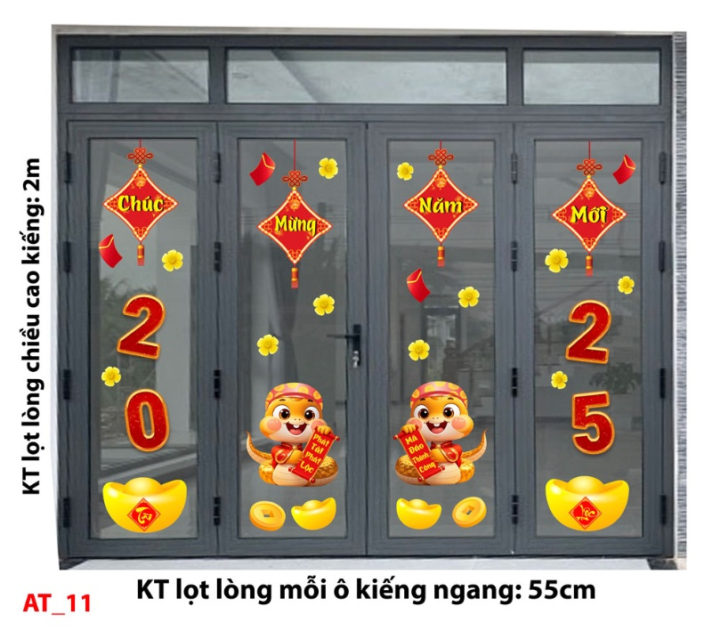 Decal dán tường Decal Tết xuân 2025- Combo cửa 4 cánh AT-TY11