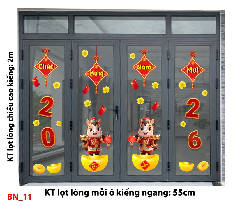 Decal dán tường Decal Tết xuân 2026 -Cửa 4 cánh số 11