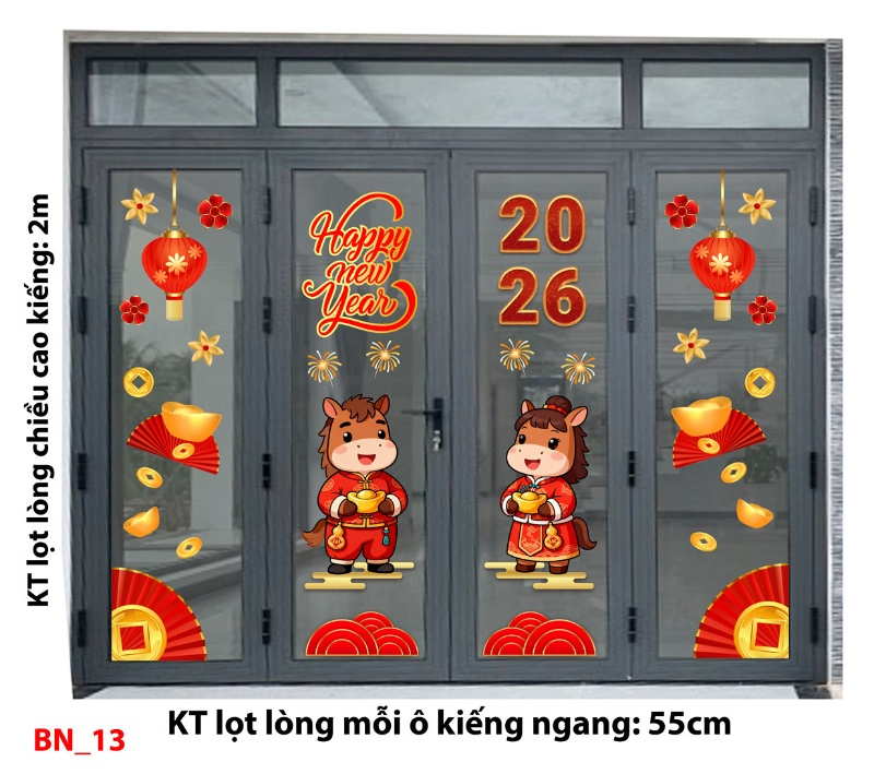 Decal dán tường Decal Tết xuân 2026 -Cửa 4 cánh số 13