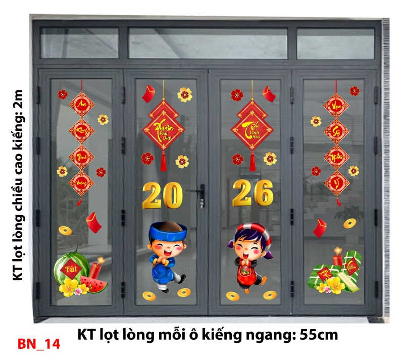 Decal dán tường Decal Tết xuân 2026 -Cửa 4 cánh số 14
