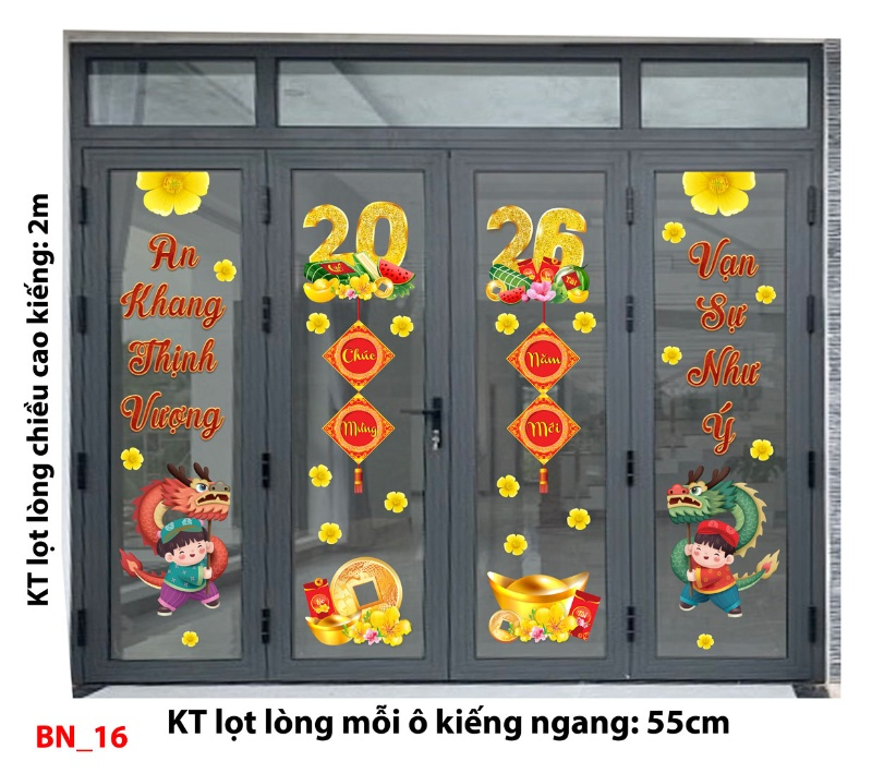 Decal dán tường Decal Tết xuân 2026 -Cửa 4 cánh số 16