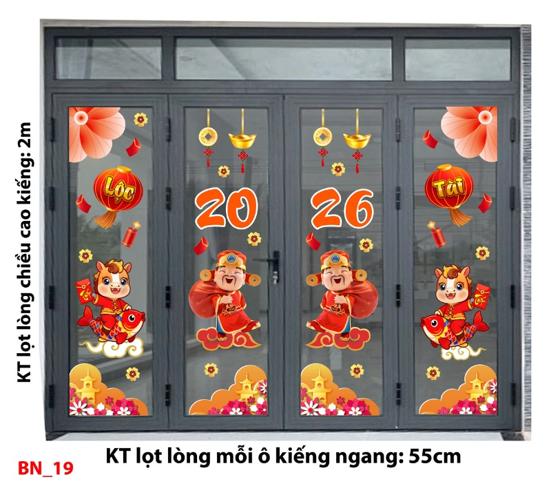 Decal dán tường Decal Tết xuân 2026 -Cửa 4 cánh số 19