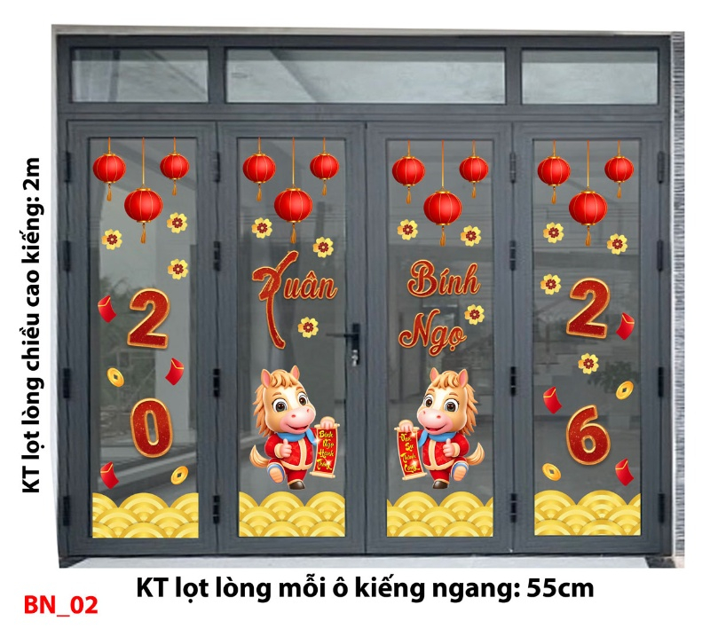Decal dán tường Decal Tết xuân 2026 -Cửa 4 cánh số 2
