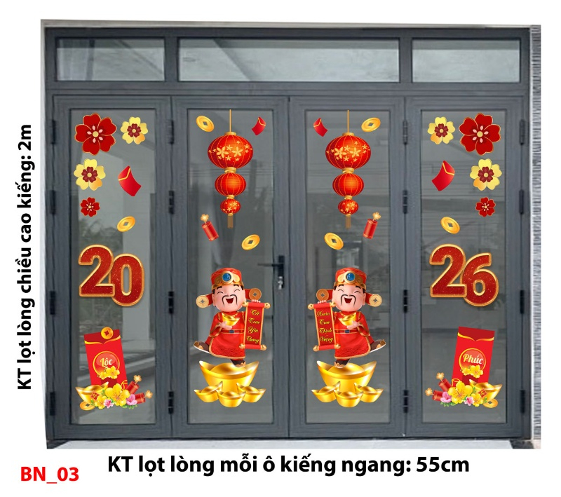 Decal dán tường Decal Tết xuân 2026 -Cửa 4 cánh số 3
