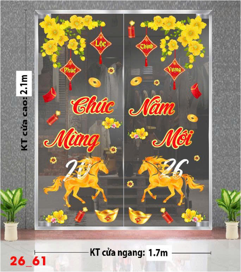 Decal dán tường Decal Tết xuân 2026 -  Tết xuân Hoa mai vàng số 61