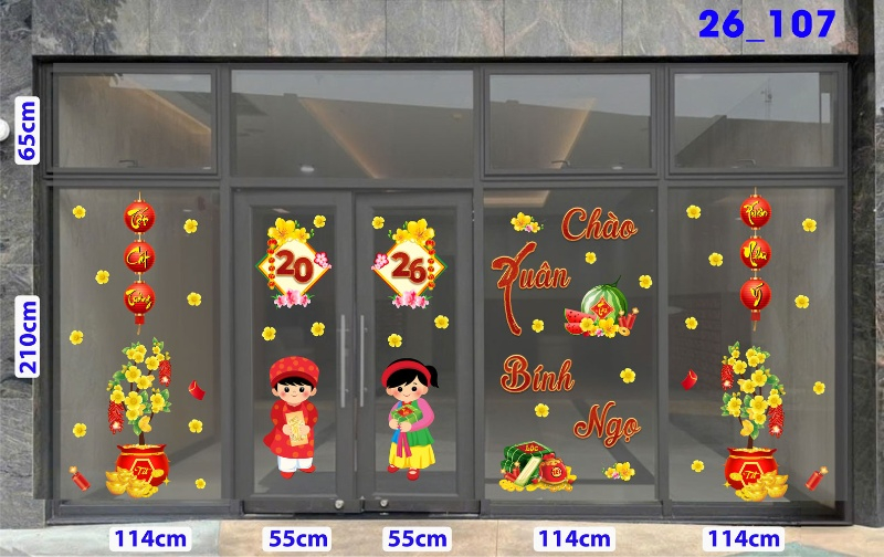 Decal dán tường Decal Tết xuân 2026 -Cửa 5 cánh số 107