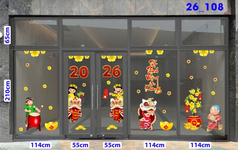 Decal dán tường Decal Tết xuân 2026 -Cửa 5 cánh số 108