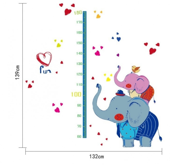 Decal dán decal thước đo chiều cao gia đình voi, dán 2 mặt có sẵn keo, dán phòng bé, ở TPHCM sau dán 1,32 x 1,39 (m)(dài x rộng) - 5