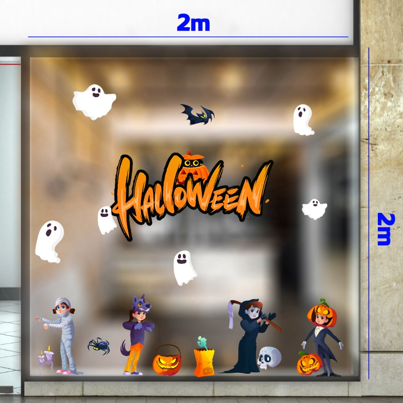 Decal dán tường Decal  trang trí halloween combo 2m Bóng mà và bí ngô