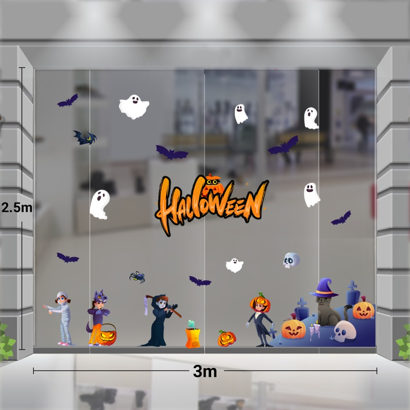 Decal dán tường  Decal  trang trí halloween combo 3m mèo và bí ngô