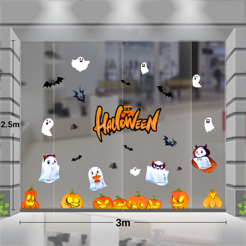 Decal dán tường  Decal  trang trí halloween combo 3m bí ngô và bóng ma