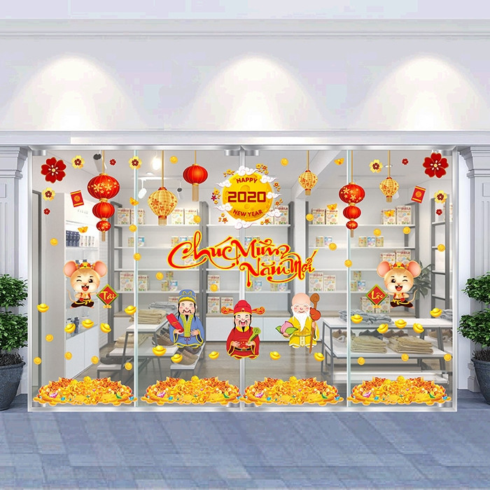 Decal dán tường Decal trang trí tết xuân 2020 combo số 19