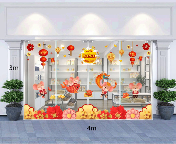 Decal dán tường Decal trang trí tết xuân 2020 combo số 32