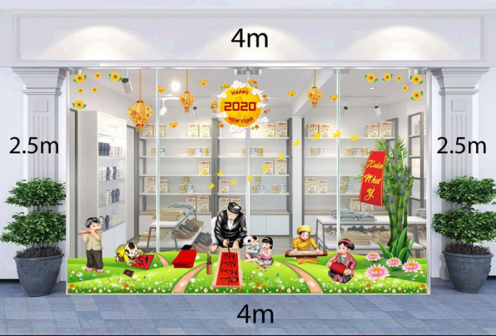 Decal dán tường Decal trang trí tết xuân 2020 combo số 46
