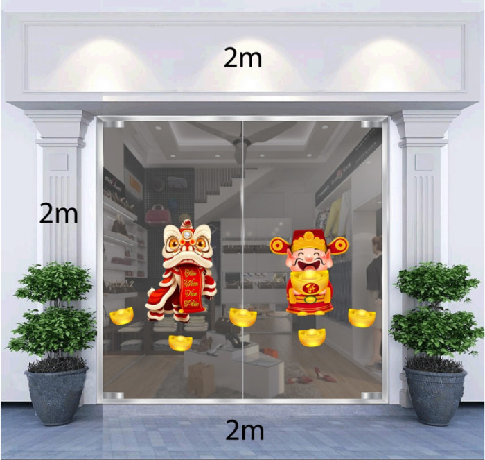 Decal dán tường Tết xuân 2021-Thần tài ông lân đón xuân