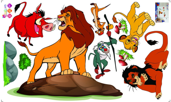 Decal dán tường Decal dán decal vua sư tử (lion king), chi tiết rời, dán lớp học mầm non, đẹp TPHCM