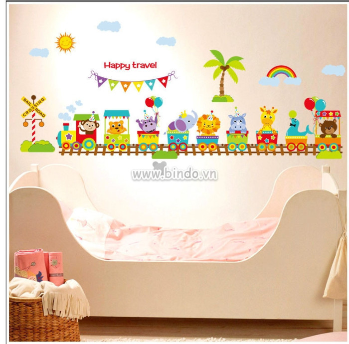 Decal dán tường Decal đoàn tàu thú 2 dán tường phòng bé gái, độc đáo TPHCM