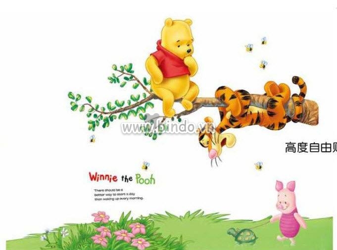 Decal dán tường Decal gấu pooh leo cây, dán theo sở thích, phòng bé, tại TPHCM