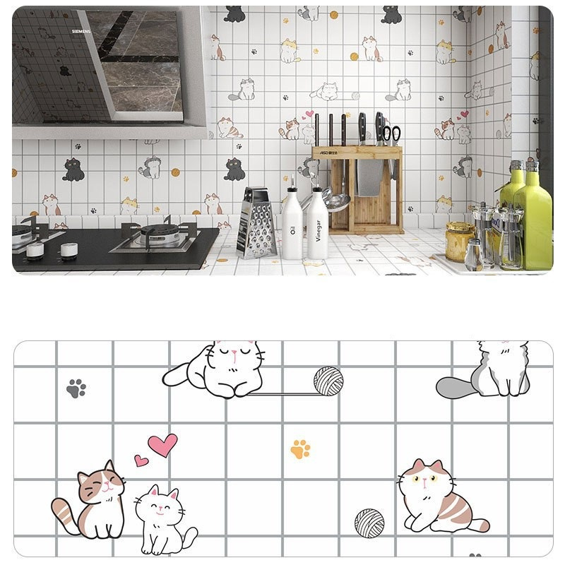 Decal dán tường Giấy decal dán bếp đôi mèo xinh đáng yêu