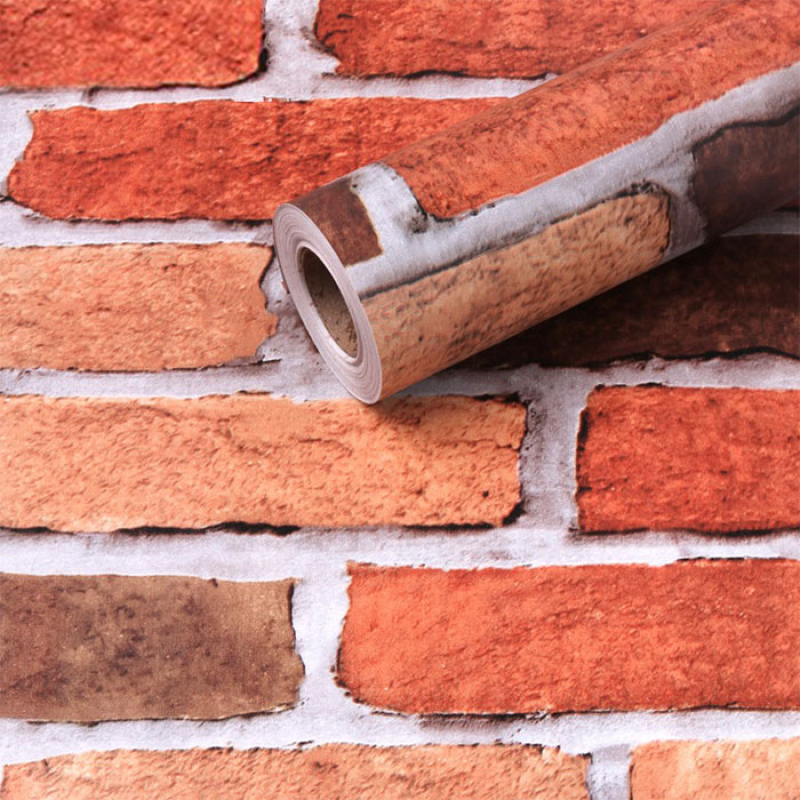 Giấy dán tường giả gạch nâu đỏ 3D chống nước lau chùi dễ