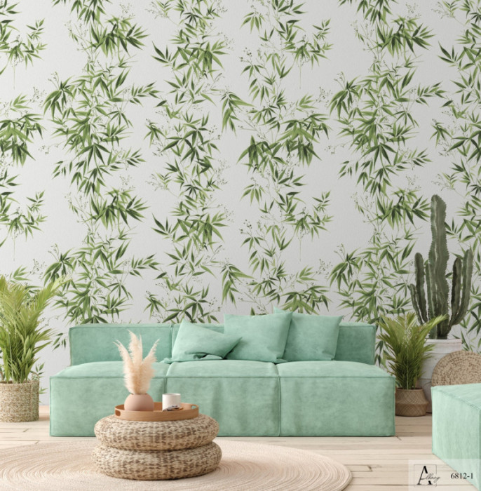 Decal dán tường Giấy dán tường hàn quốc chiếc lá xanh ALBANY 6812-1