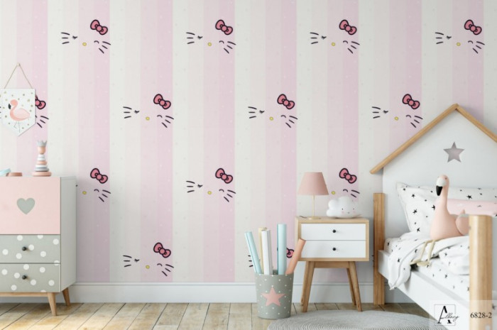 Decal dán tường Giấy dán tường hàn quốc sọc hồng kitty ALBANY  6828-2 